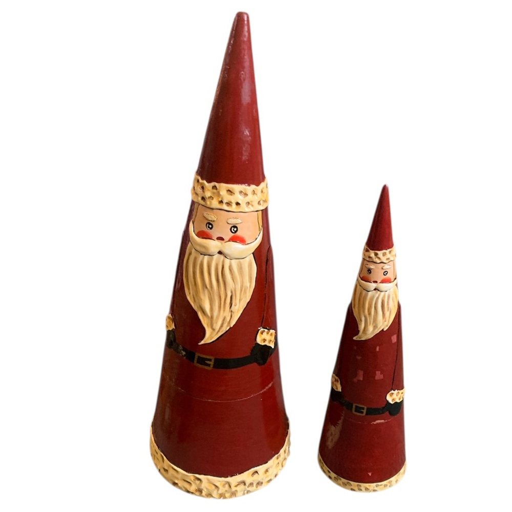 Vintage Santa Claus Wood Nesting Doll Set of 2 Hand Painted Christmas Decor
